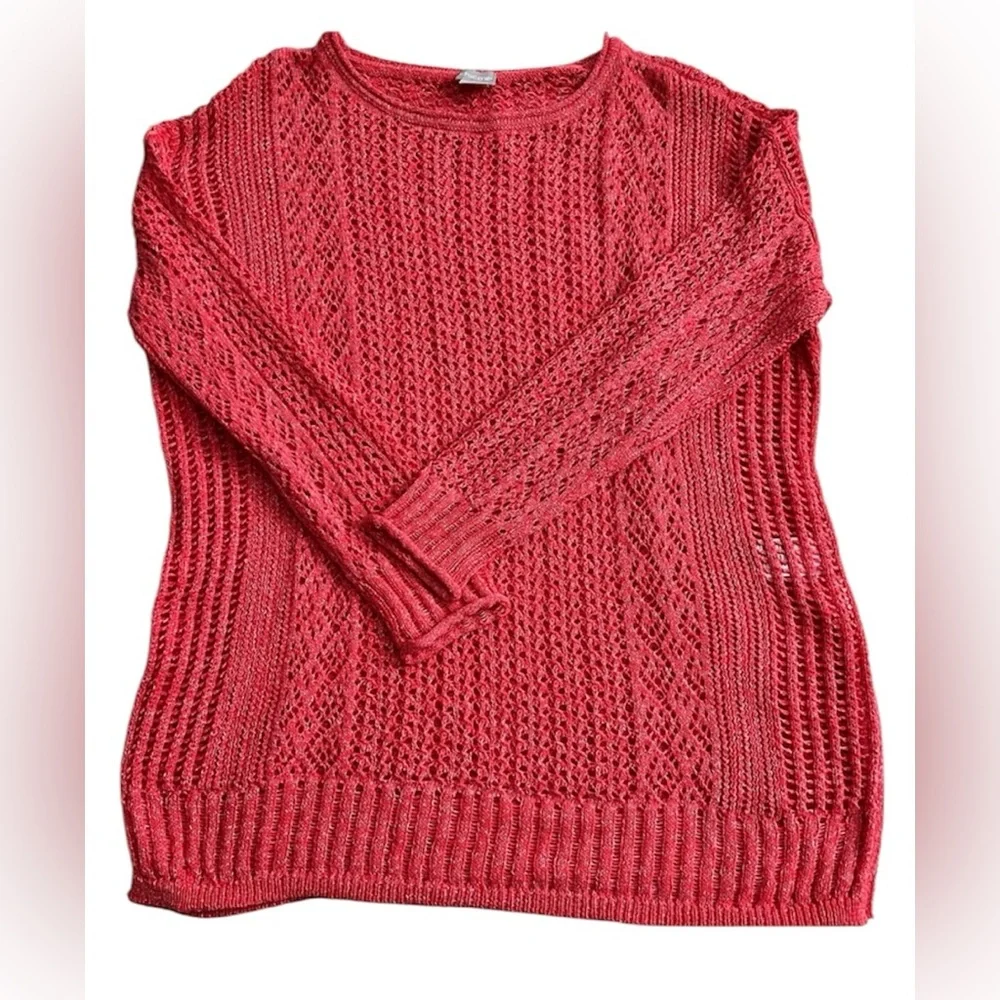 Chico’s Light Lacy Open-Stitch Layering Sweater, Size 2 = L, Size 12
